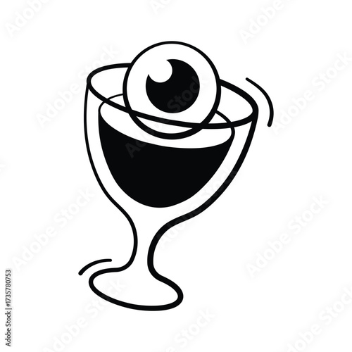 Bloody eyeball in glass, concept doodle icon for spooky Halloween parties