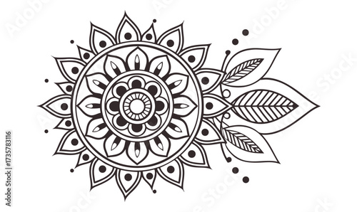 Mehndi Mandala Art – Geometric Concentric Ornamental Monochrome Design