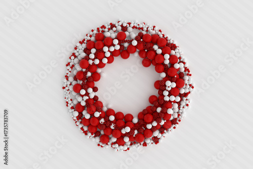 3D abstract composition of red, white and black spheres