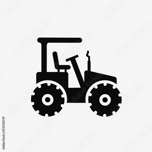 Farm tractor silhouette represents agricultural machinery used in construction. This tractor icon simplifies construction work, depicting heavy equipment for soil preparation and material handling,