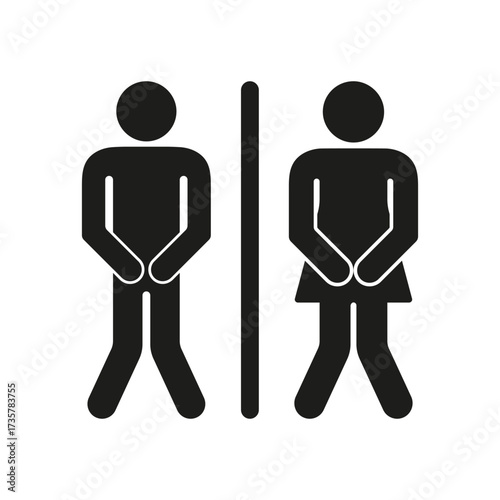 Restroom Urgency Solid Icon. Male And Female Holding Position Silhouette Symbol. Bathroom Emergency, Toilet Signage, And Urinary Urgency Representation. Isolated Vector Illustration