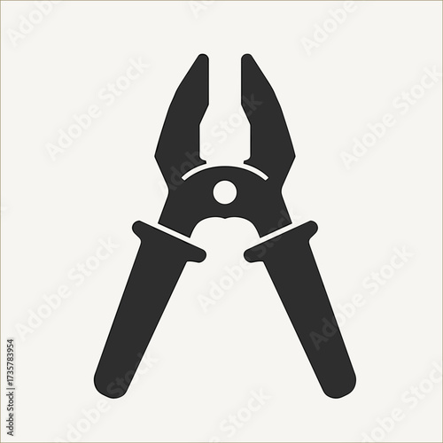 Pliers silhouette on plain background depicting construction work tools, tool icon, or simple manual repair equipment. Metallic pliers silhouette and other tools represent craftsmanship.