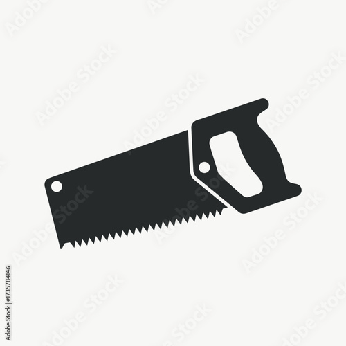 Hand saw tool icon, a simple construction tool for cutting wood. Hand saw, represented in minimalist style, for carpentry tasks and woodworking projects. Use hand saw icon for building works.
