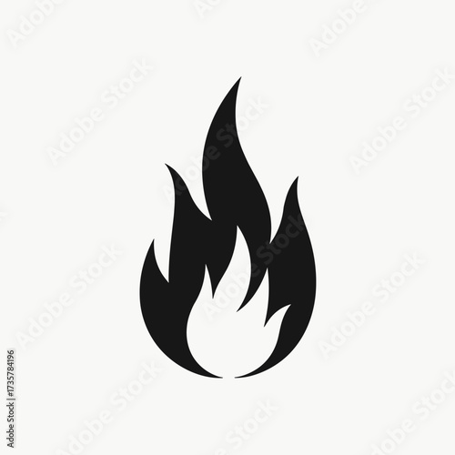 Fire icon against pale background symbolizes combustion. Fire icon with stylized flames suggests warmth and energy, simple shapes providing clarity.