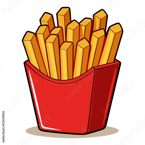 Crispy Golden French Fries in Takeaway Box – Realistic Fast Food Cutout on Transparent Background.