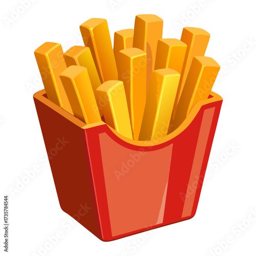 Crispy Golden French Fries in Takeaway Box – Realistic Fast Food Cutout on Transparent Background.