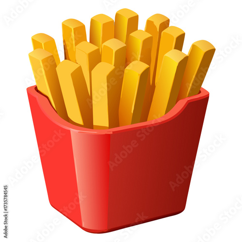 Crispy Golden French Fries in Takeaway Box – Realistic Fast Food Cutout on Transparent Background.
