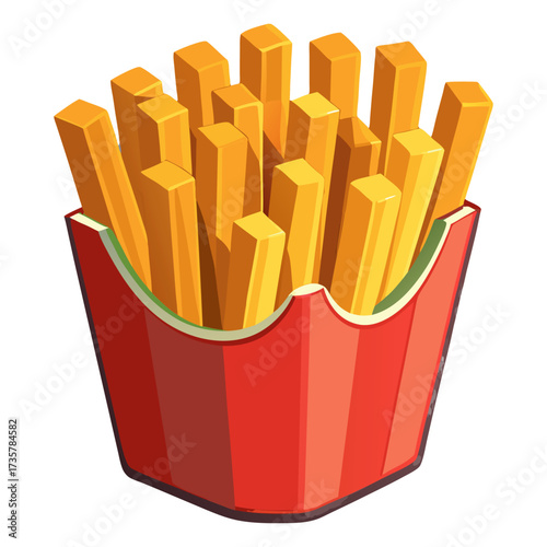 Crispy Golden French Fries in Takeaway Box – Realistic Fast Food Cutout on Transparent Background.