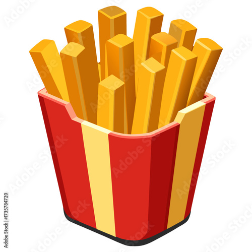Crispy Golden French Fries in Takeaway Box – Realistic Fast Food Cutout on Transparent Background.
