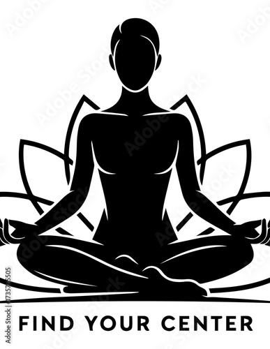 Serene Meditation: A captivating silhouette of a meditating figure, embodying peace, and mindfulness, rests gracefully atop an elegant lotus flower.