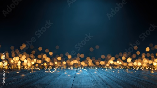 Dark Blue Background With Golden Bokeh Lights