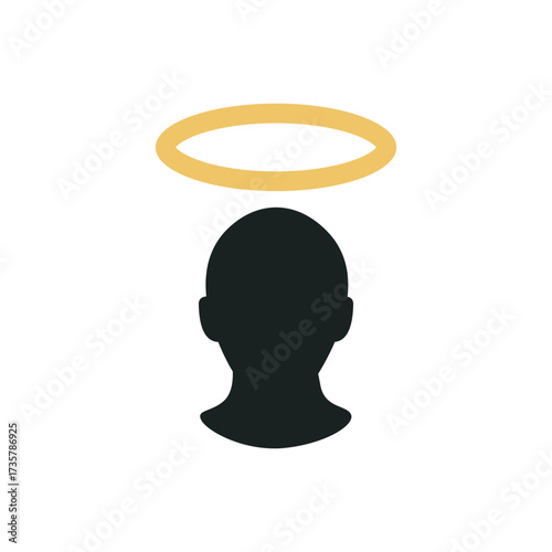 Front bust with halo. Frontal bust silhouette topped by halo, purity, saint icon.
