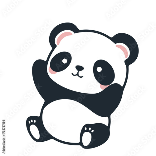 Illustration of a cute panda bear with black and white fur waving its paw on a white background design