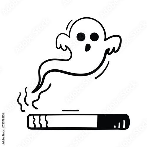 Spooky ghost smoking cigarette illustration for horror Halloween art