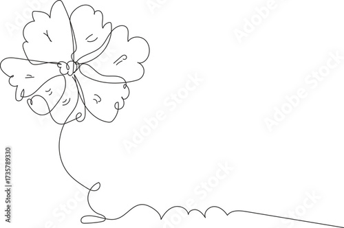 Delicate hand drawn outline sketch of a flowering plant with multiple blossoms and leaves