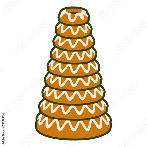 Kransekake Norwegian almond cake flat color vector illustration template design