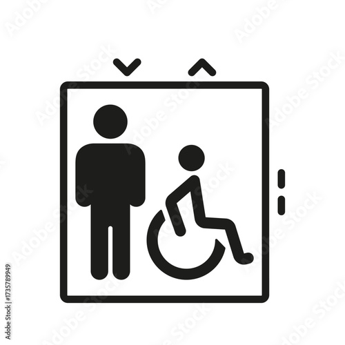 Elevator Accessibility Solid Icon. Inclusive Mobility And Wheelchair Access Silhouette Symbol. Universal Design For Public Spaces. Isolated Vector Illustration