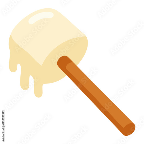 melting marshmallow with stick flat color vector illustration template design