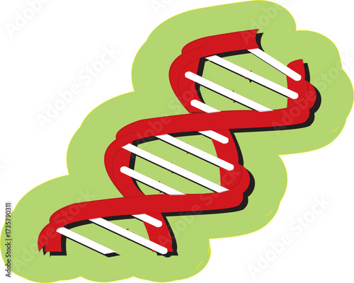 Red DNA Double Helix on Green Background | Genetic Code Illustration for Science Education, Research, and Medical Presentations