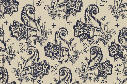 Ikat floral paisley embroidery seamless pattern on background. Ikat ethnic flower oriental pattern traditional. Aztec style abstract vector illustration. design for ikat floral fashion fabric,clothing