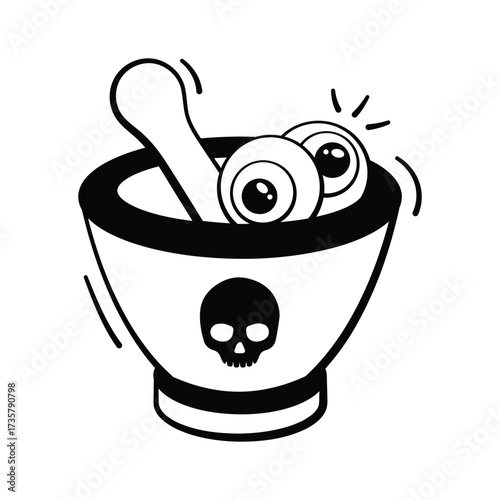 Eyeballs in mortar bowl, icon for horror Halloween potion designs
