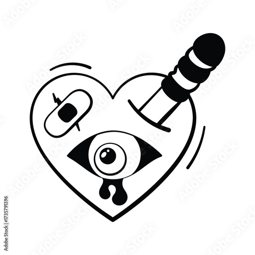 Grab this amazing doodle style icon of crying heart in modern style