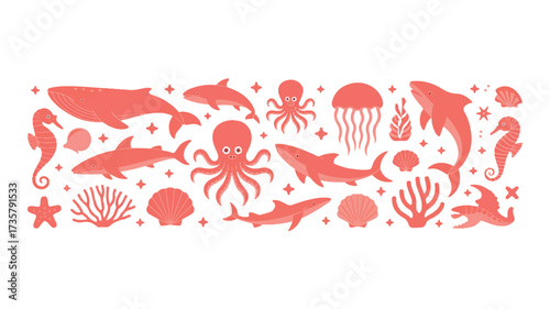 Vector art of coral sea life illustration with sea animals