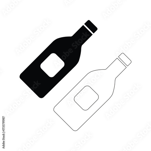 Silhouette and outline of two glass bottles with labels for beverage branding