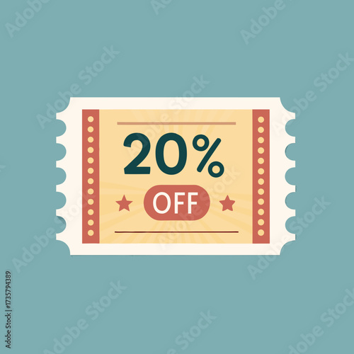Retro Flat Design 20 Percent Off Discount Coupon Graphic