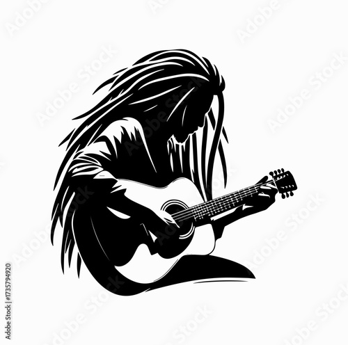 Reggae Musician Silhouette Playing Guitar with Dreadlocks – Iconic Jamaican Culture