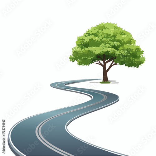 Winding road leads to solitary tree