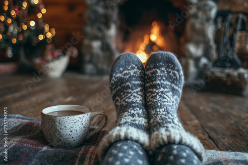 Wallpaper Mural Cozy winter evening by the fireplace with warm socks and a cup of coffee Torontodigital.ca