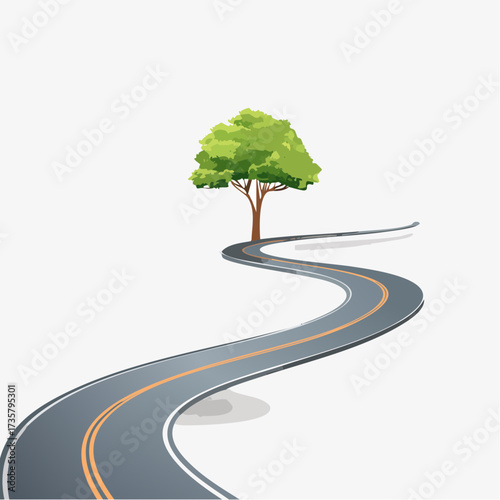 Winding road leads to solitary tree