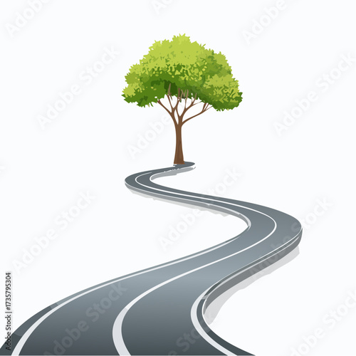 Winding road leads to solitary tree