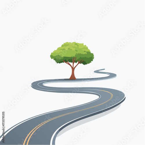 Winding road leads to solitary tree