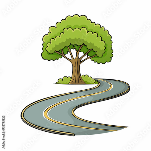 Winding road leads to solitary tree