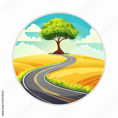 Winding road leads to solitary tree