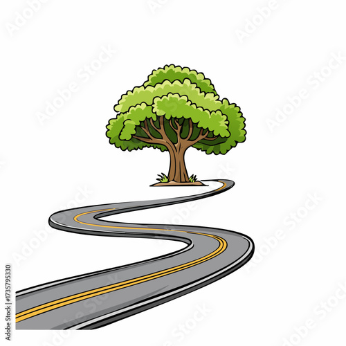 Winding road leads to solitary tree