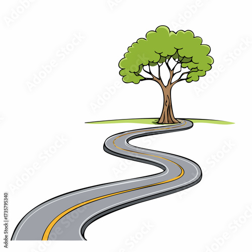 Winding road leads to solitary tree