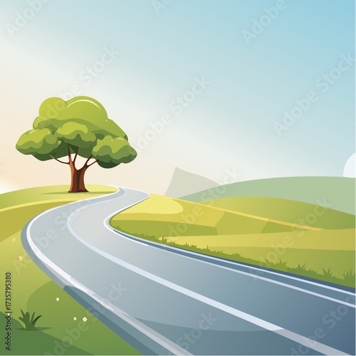 Winding road leads to solitary tree