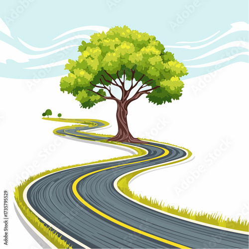 Winding road leads to solitary tree