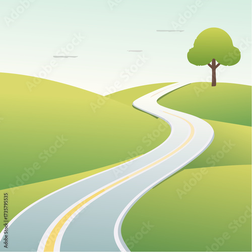Winding road leads to solitary tree