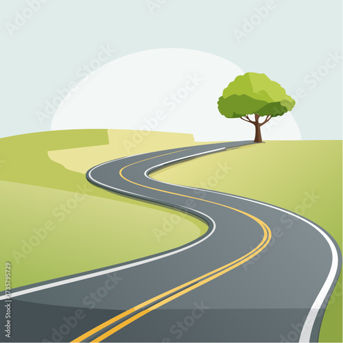 Winding road leads to solitary tree