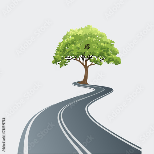 Winding road leads to solitary tree