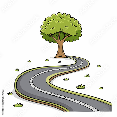Winding road leads to solitary tree