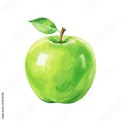 Fresh green apple clip art with leaf
