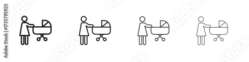 Woman with Baby Stroller icon concept. editable vector trendy illustrations.