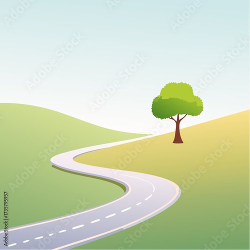 Winding road leads to solitary tree