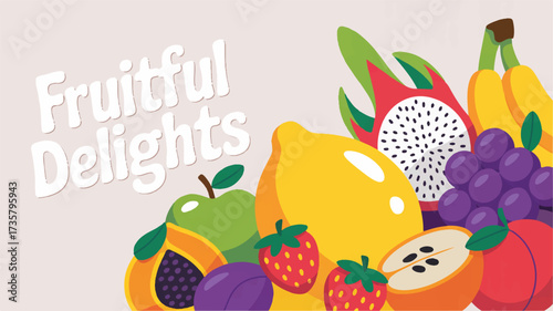Vector art of a colorful and vibrant illustration of a variety of fresh and healthy fruits