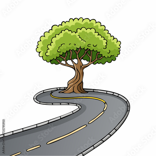 Winding road leads to solitary tree